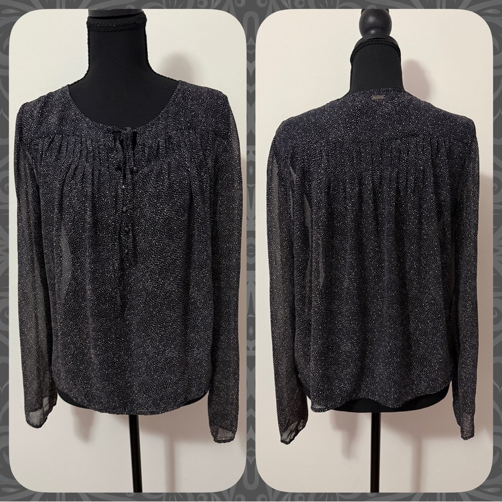 Guess Women’s Black Sheer Long Sleeve Blouse-size medium